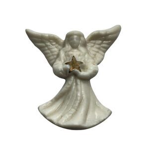 Lenox Vintage White & Gold Porcelain Angel Brooch / Pin